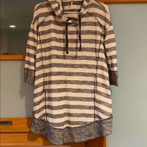 Free People Oversized Frayed Striped Hoodie